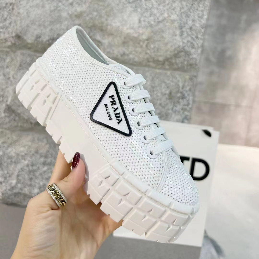 Prada Double Wheel Sequin sneakers - DesignerGu