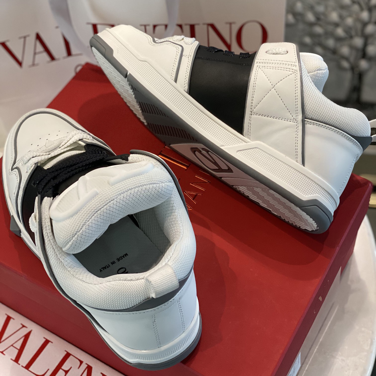 Valenti  Open Skate Calfskin And Fabric Sneaker In White/Black - DesignerGu