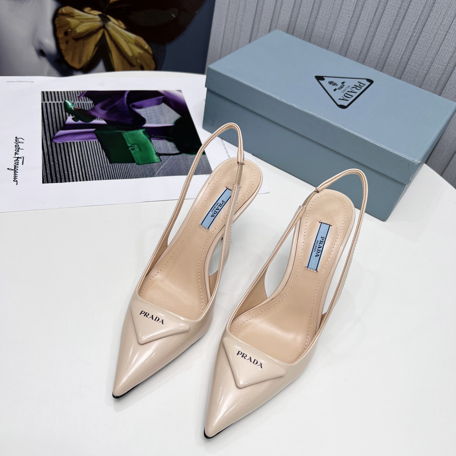 Prada Brushed Leather Slingback Pumps  - DesignerGu