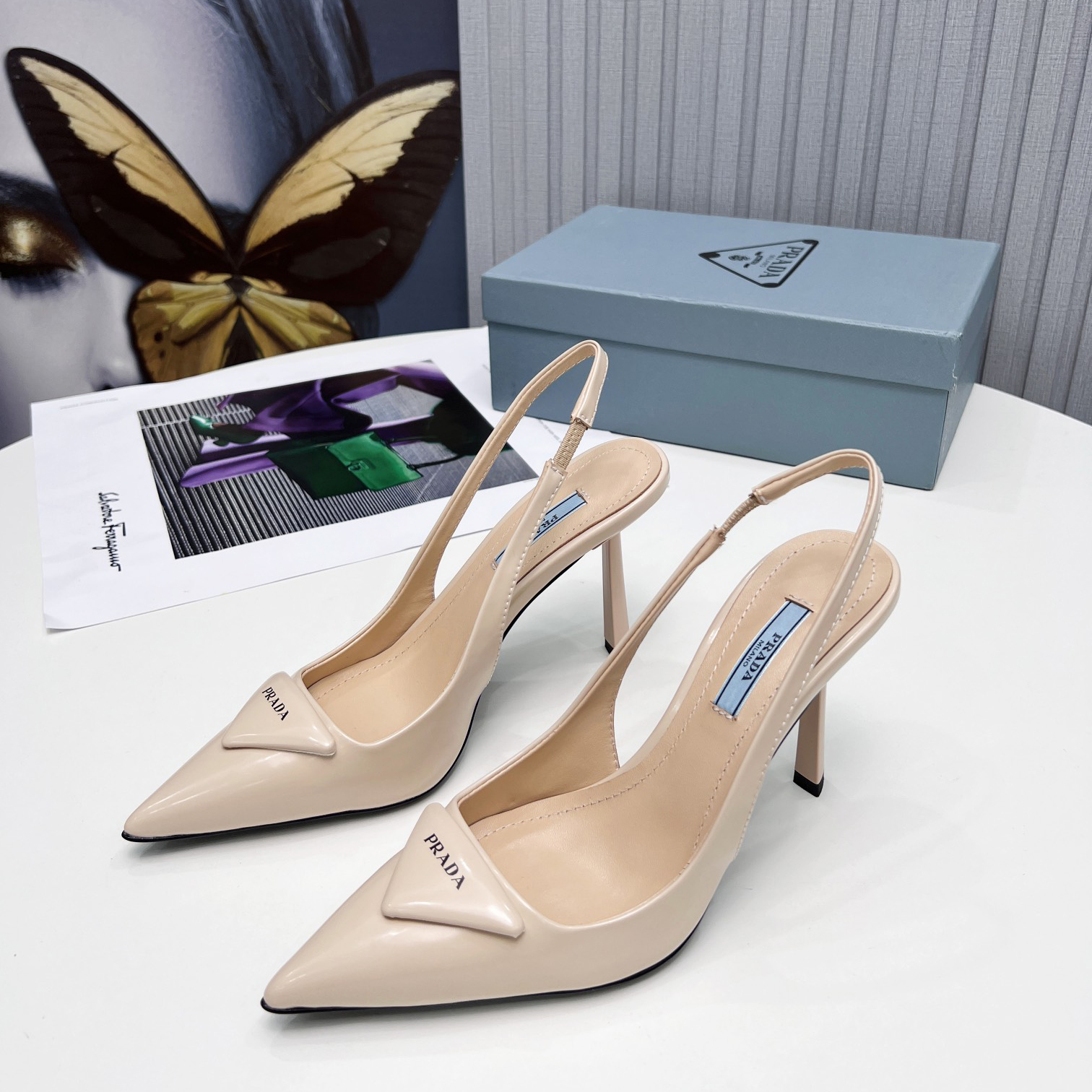 Prada Brushed Leather Slingback Pumps  - DesignerGu