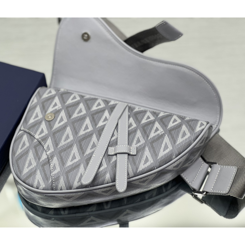 Dior Black CD Diamond Canvas And Smooth Calfskin Saddle Bag(26-19-4.5cm) 1ADPO093 - DesignerGu