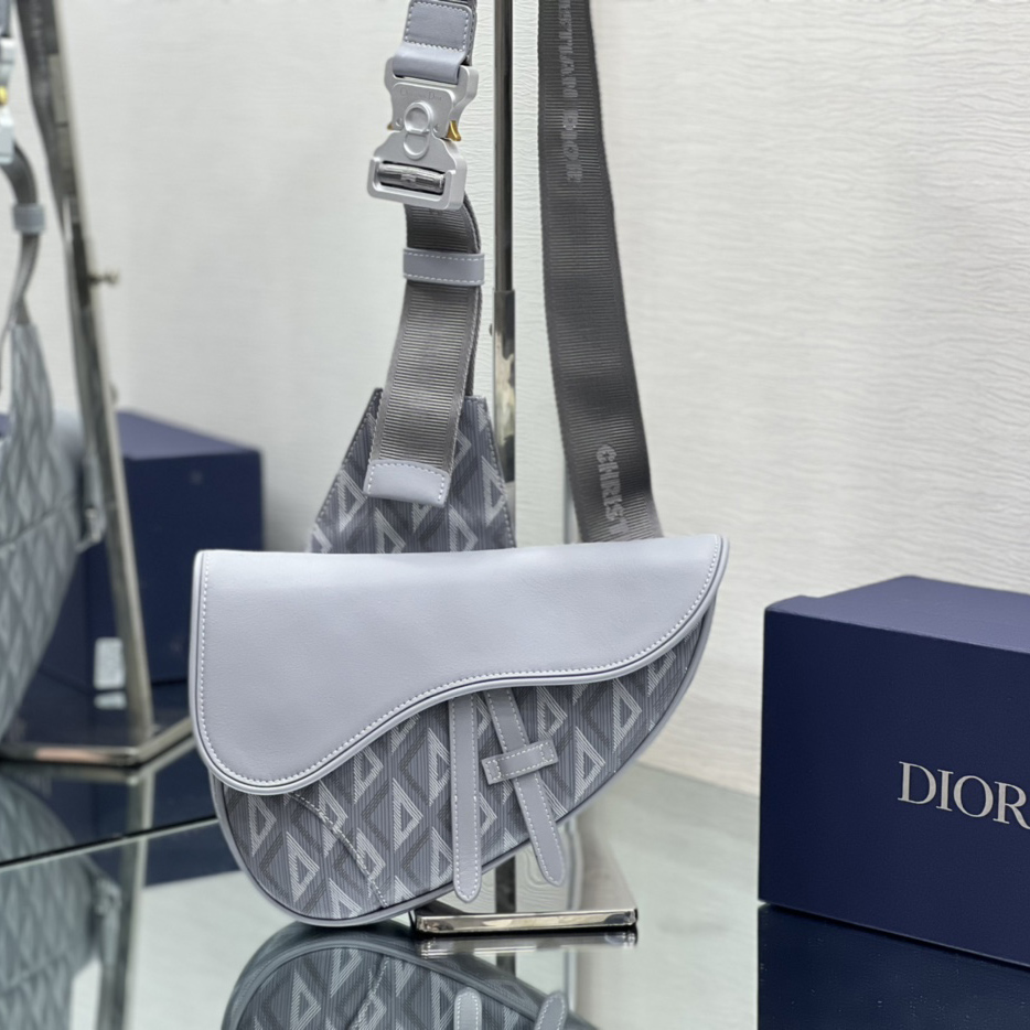Dior Black CD Diamond Canvas And Smooth Calfskin Saddle Bag(26-19-4.5cm) 1ADPO093 - DesignerGu