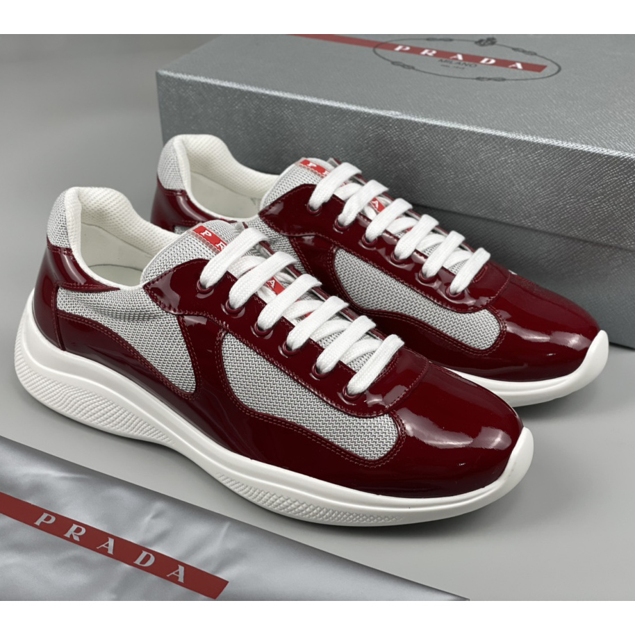 Prada Male America's Cup Sneaker In Ruby Red/White - DesignerGu