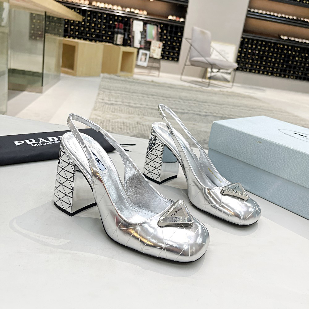 Prada Metallic Leather Slingback Pumps - DesignerGu