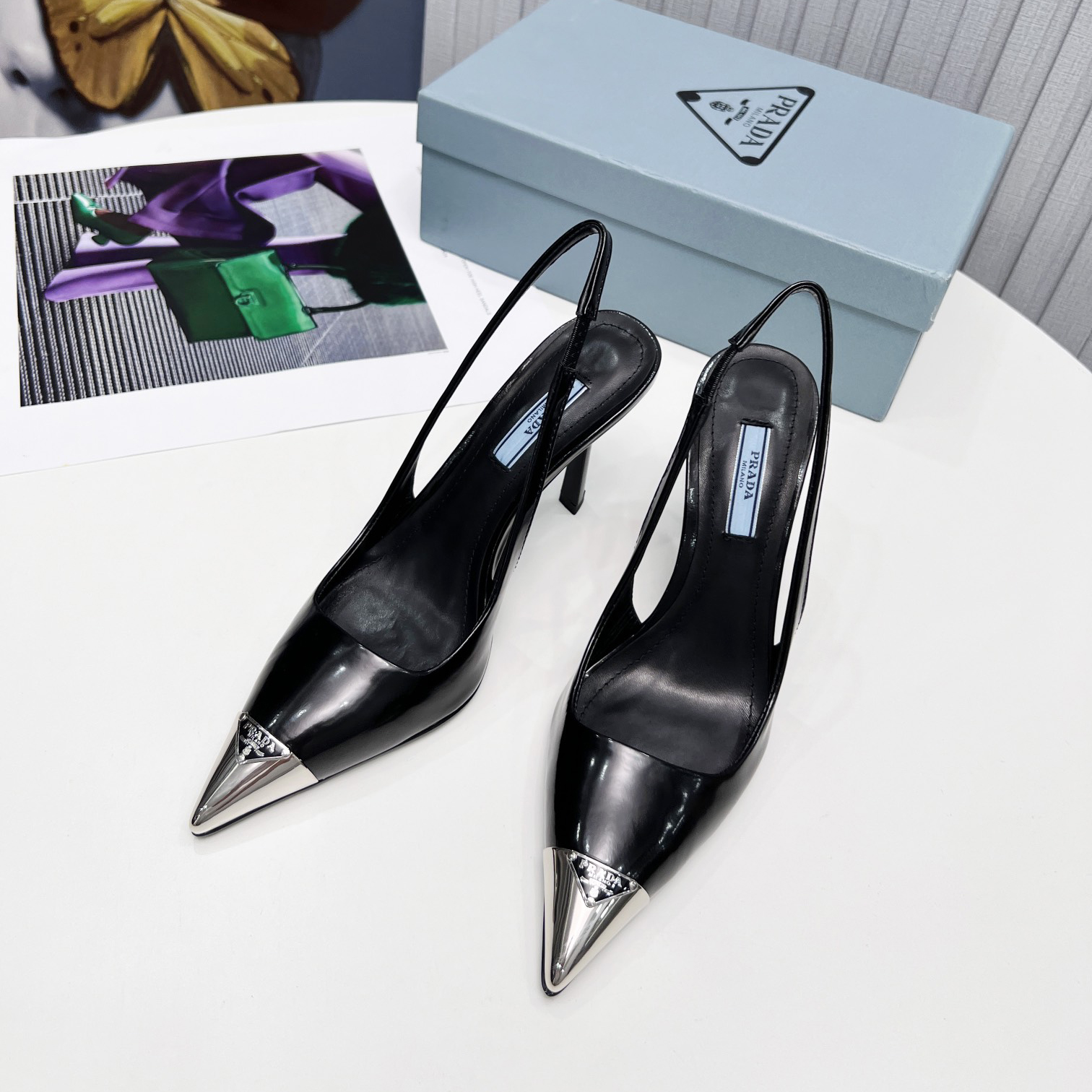 Prada Brushed Leather Slingback Pumps  - DesignerGu