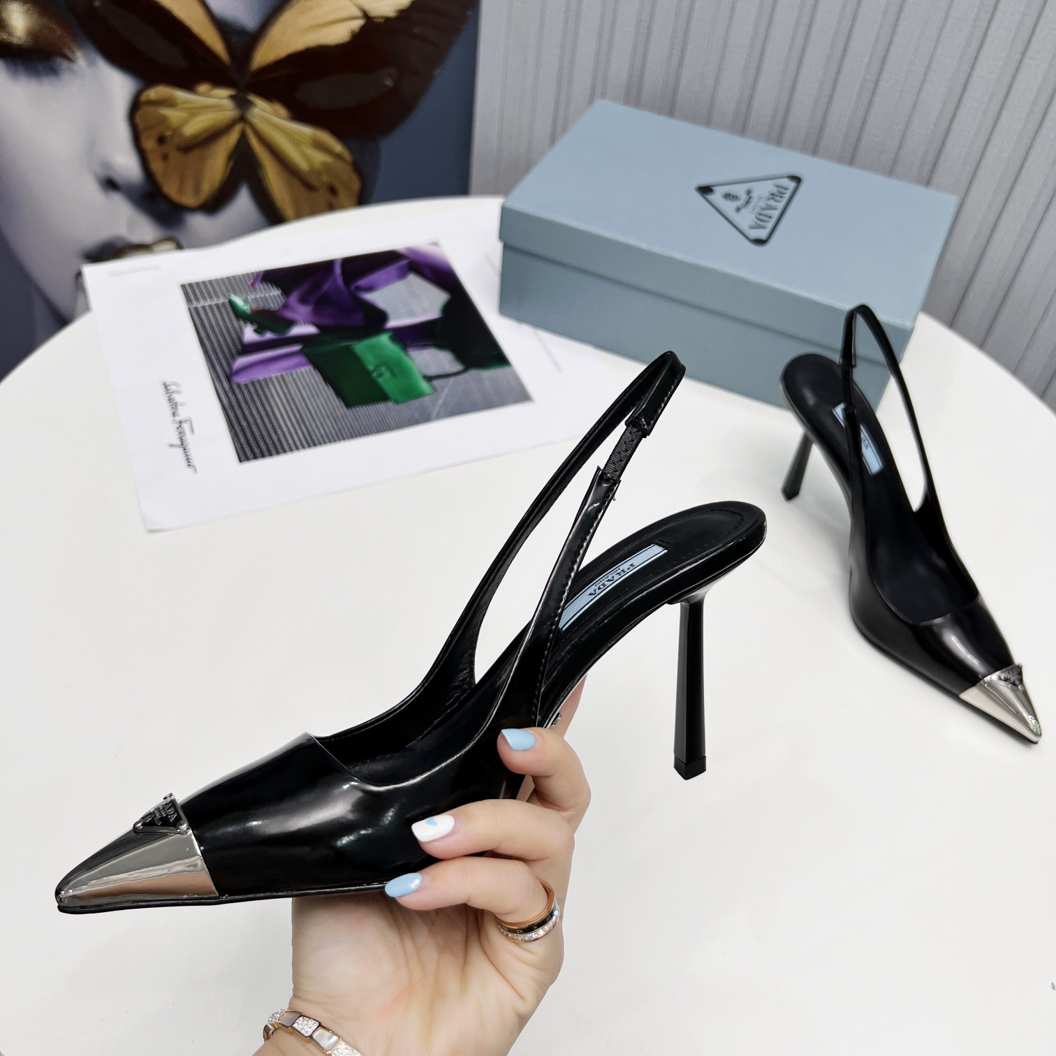 Prada Brushed Leather Slingback Pumps  - DesignerGu