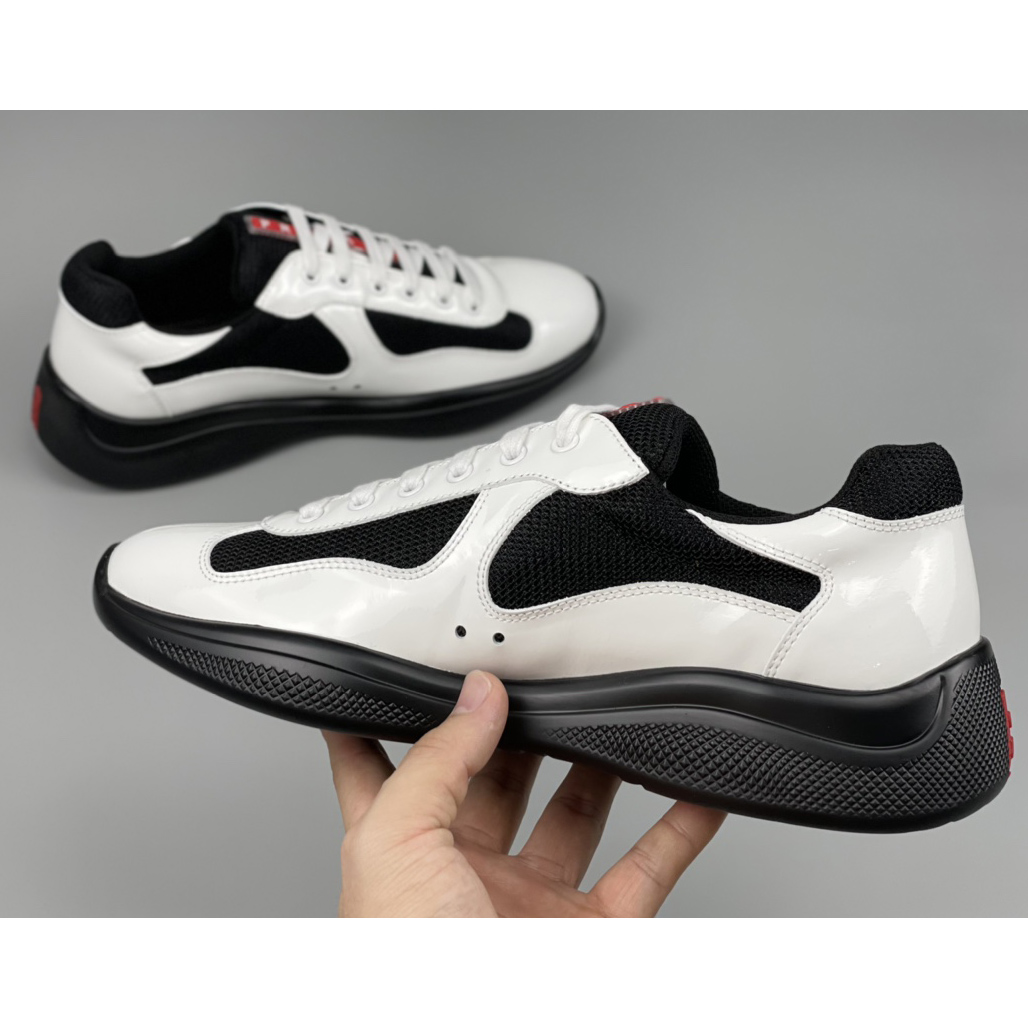 Prada Male America's Cup Sneaker In Black/White - DesignerGu