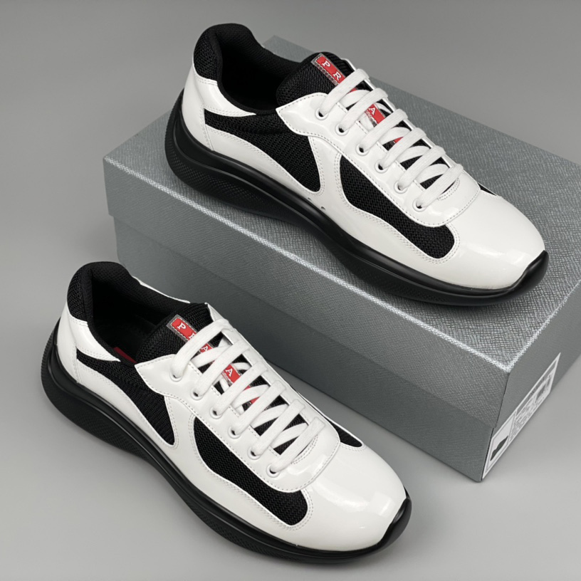 Prada Male America's Cup Sneaker In Black/White - DesignerGu