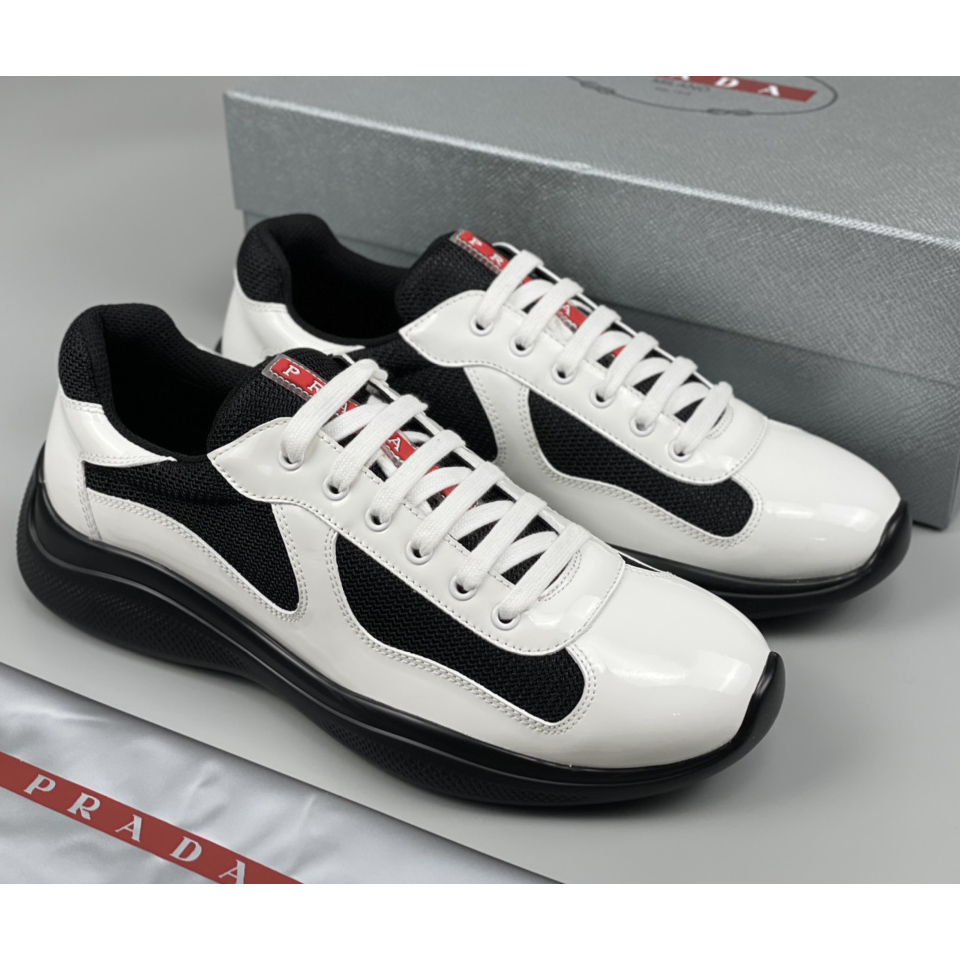 Prada Male America's Cup Sneaker In Black/White - DesignerGu