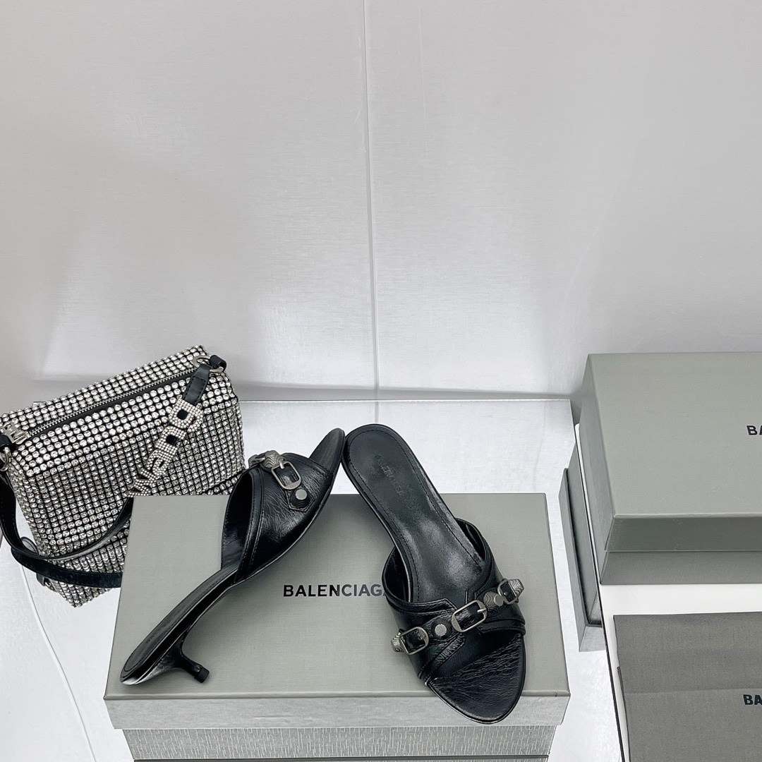 Balenciaga Cagole 50mm Sandal In Black Arena Lambskin - DesignerGu