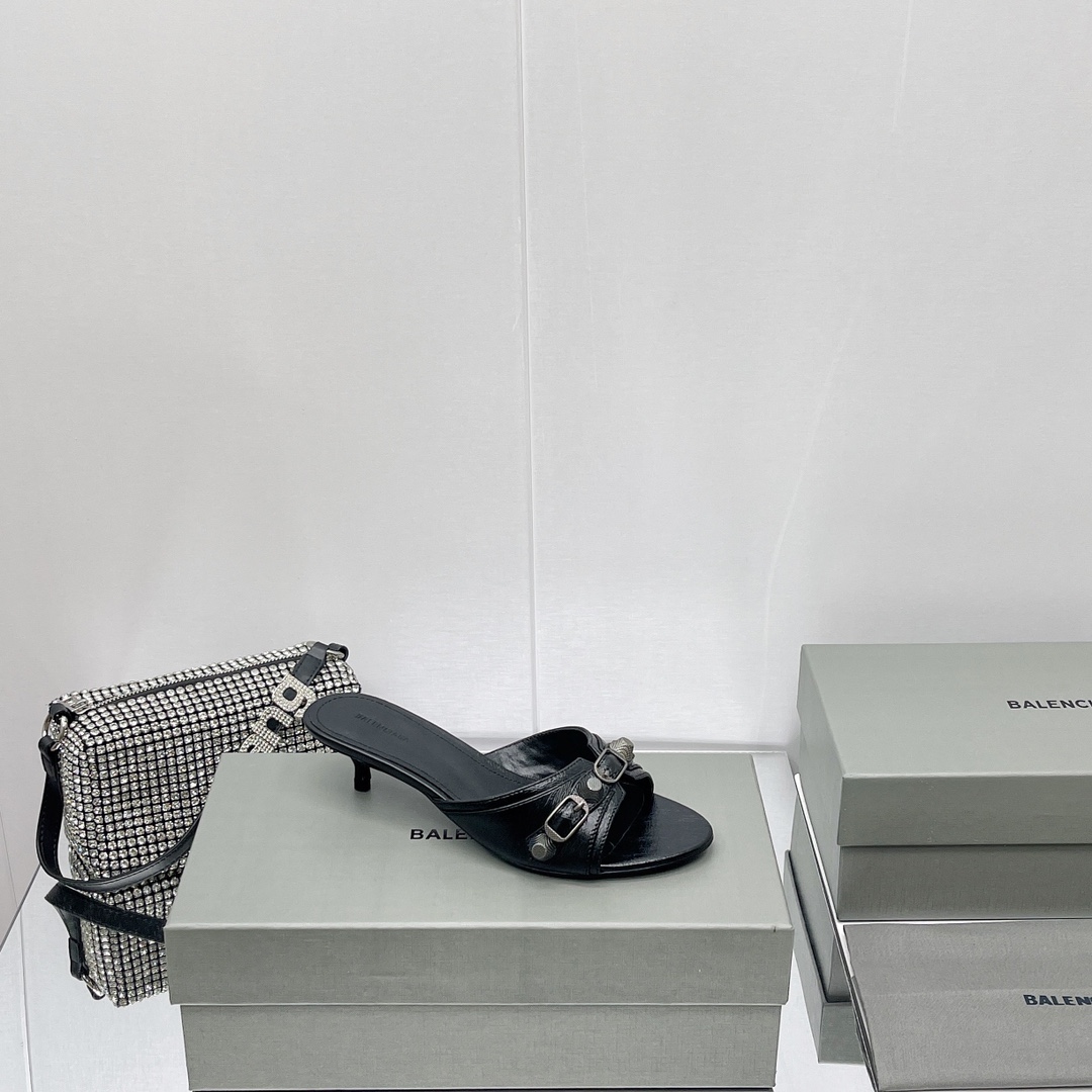 Balenciaga Cagole 50mm Sandal In Black Arena Lambskin - DesignerGu