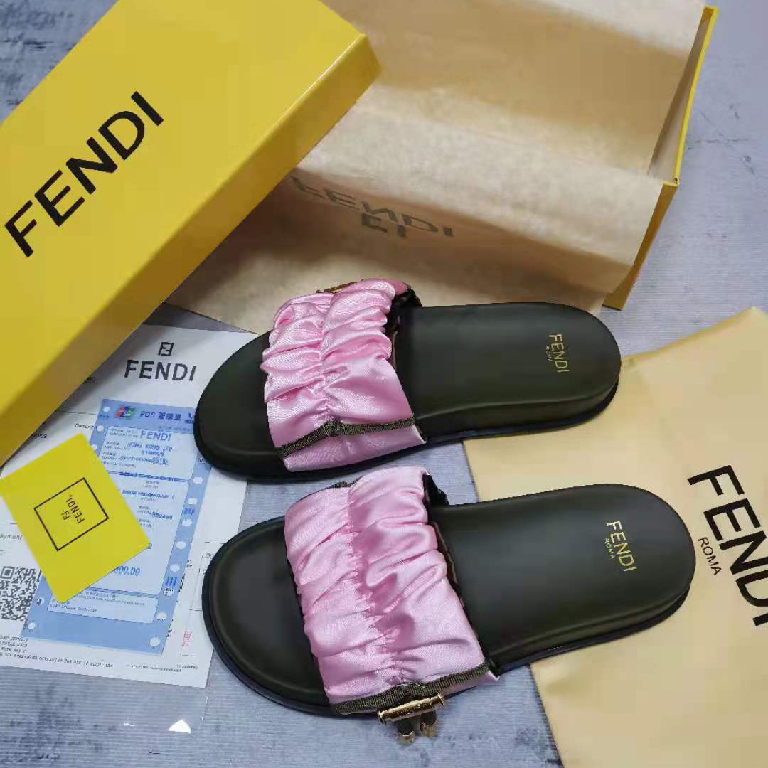 Fendi Fendi Feel Pink Satin Slides - DesignerGu