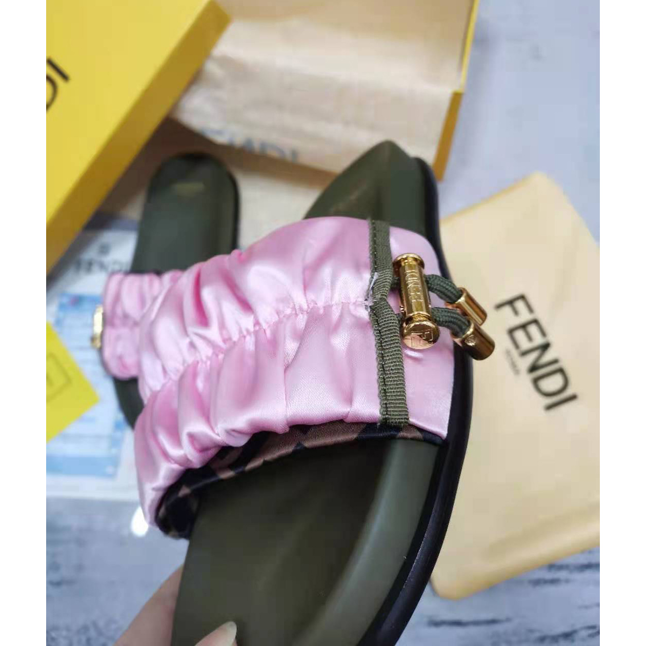 Fendi Fendi Feel Pink Satin Slides - DesignerGu