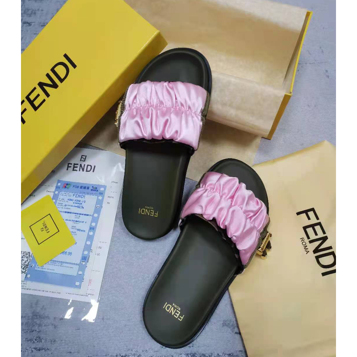 Fendi Fendi Feel Pink Satin Slides - DesignerGu