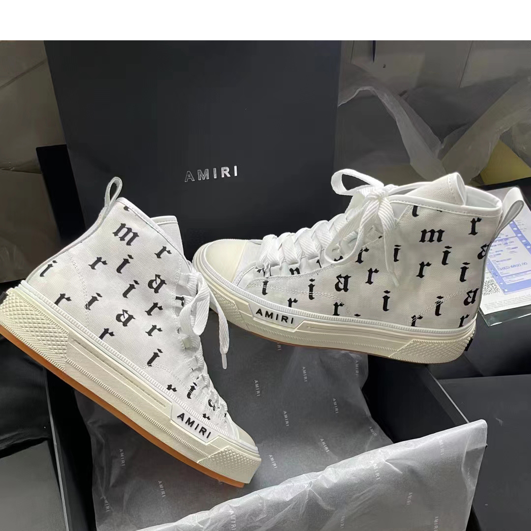 Amiri Logo-Print Canvas High-Top Sneakers - DesignerGu