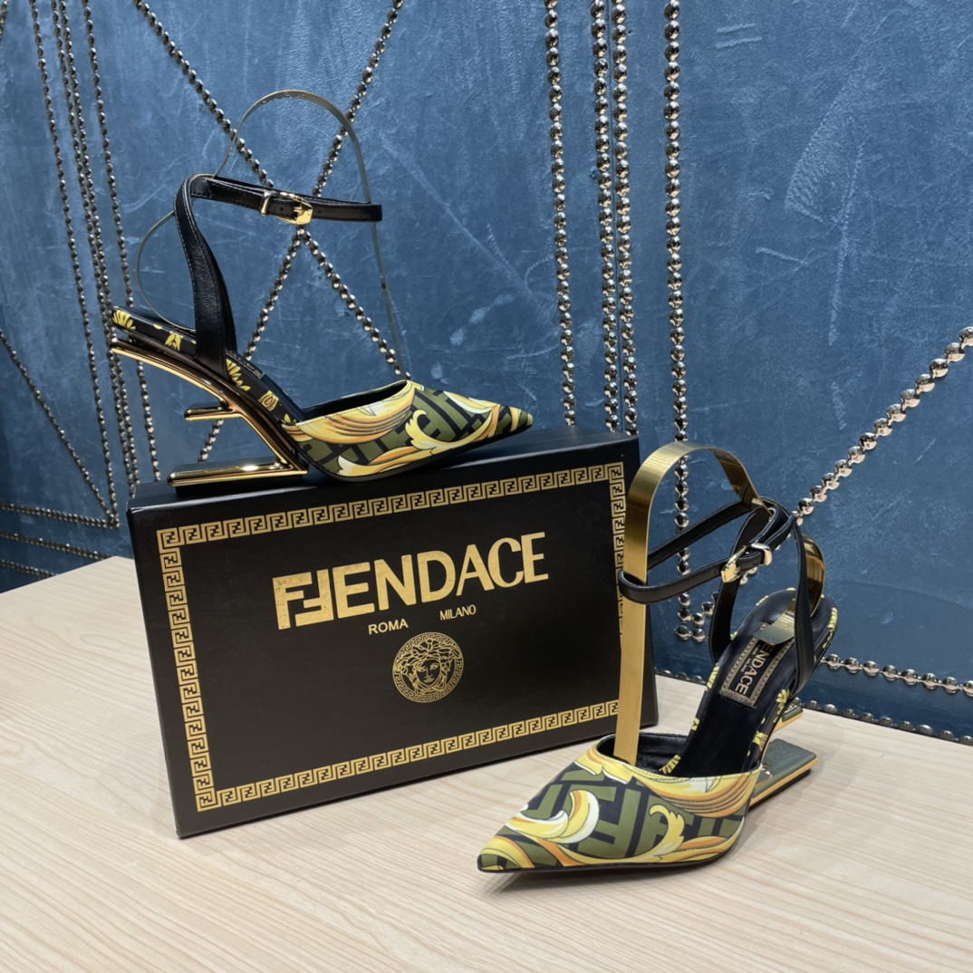 Fendi x Versace Fendace Printed Silk High-Heeled Slingbacks - DesignerGu