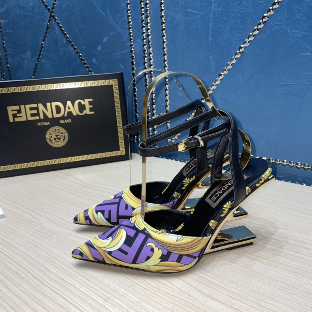 Fendi x Versace Fendace Printed Silk High-Heeled Slingbacks - DesignerGu