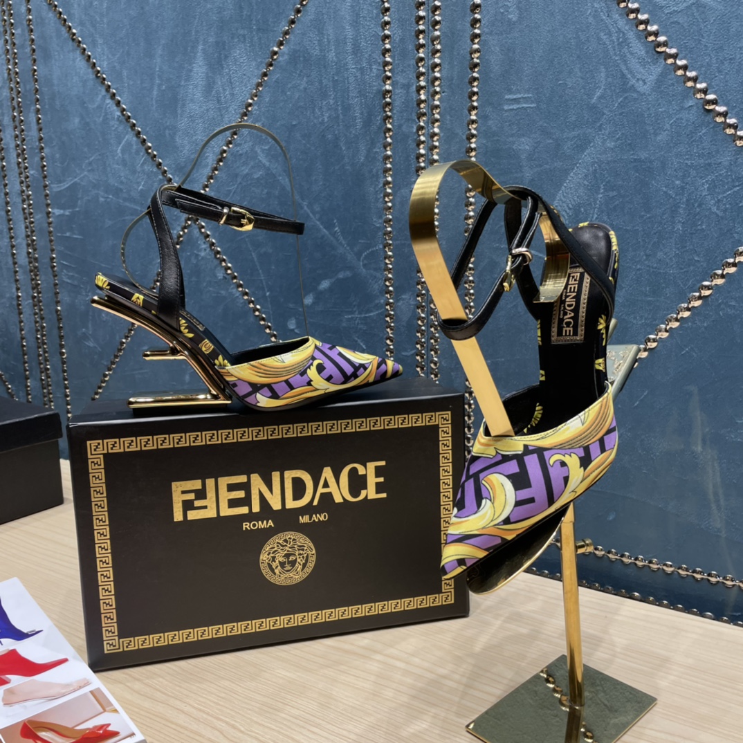 Fendi x Versace Fendace Printed Silk High-Heeled Slingbacks - DesignerGu