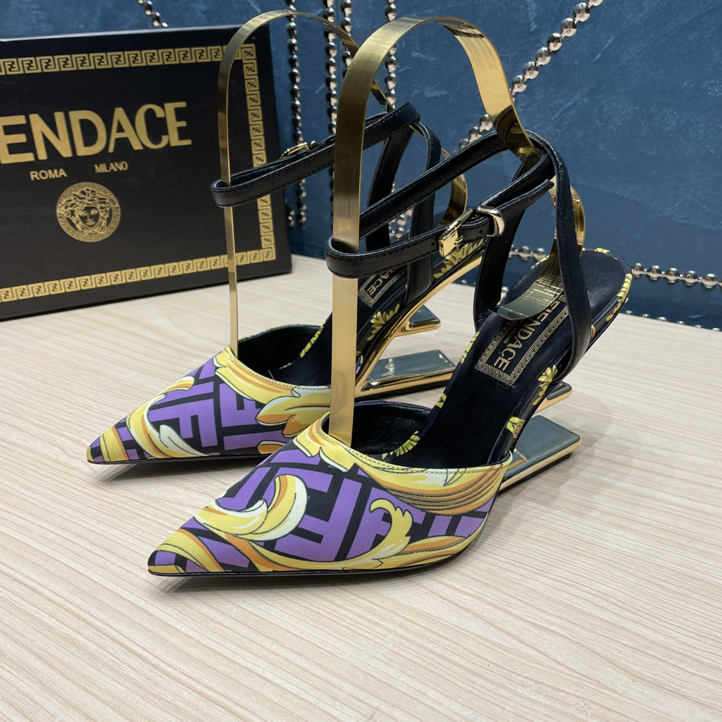 Fendi x Versace Fendace Printed Silk High-Heeled Slingbacks - DesignerGu