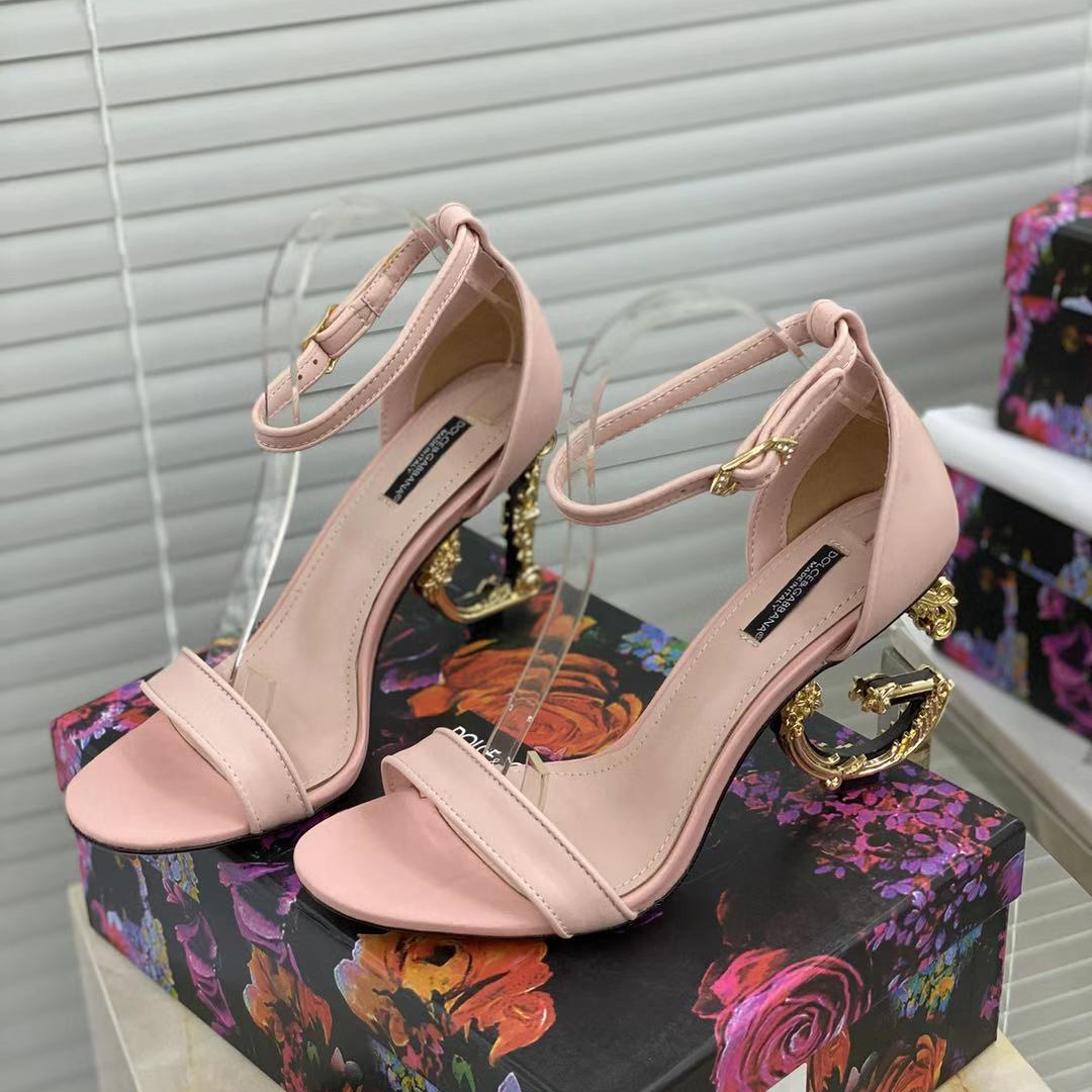 Dolce & Gabbana Nappa Leather Sandals With Baroque DG Heel - DesignerGu