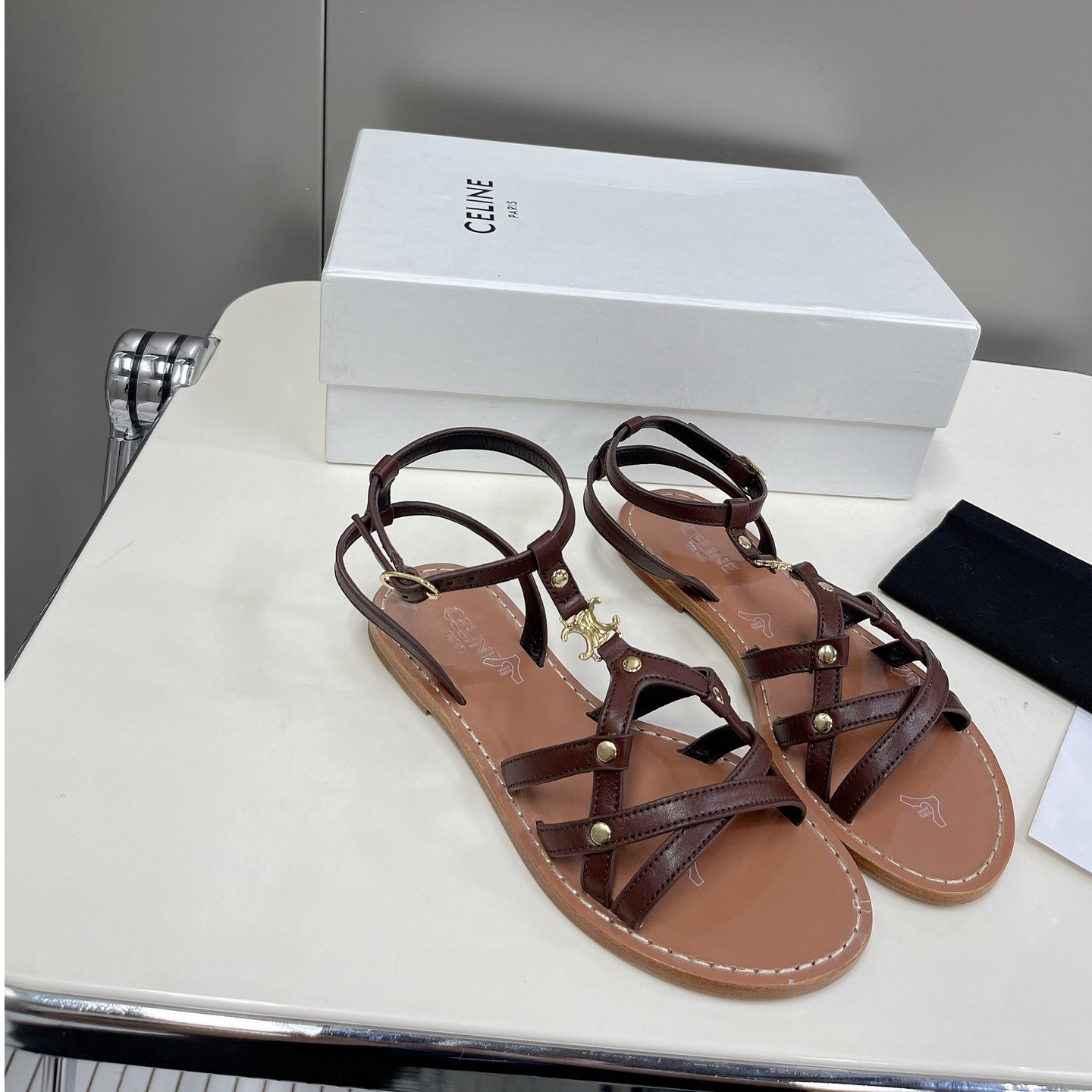 Celine Taillat Triomphe Sandal In Light Brown - DesignerGu