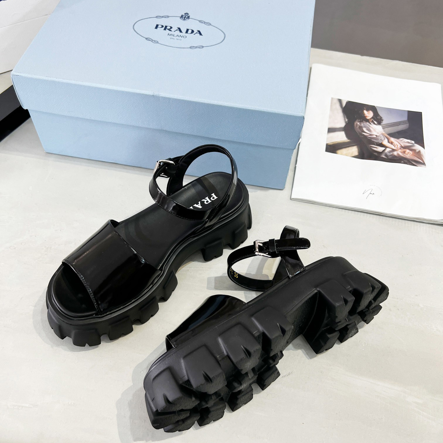 Prada Monolith Brushed Leather Sandals - DesignerGu