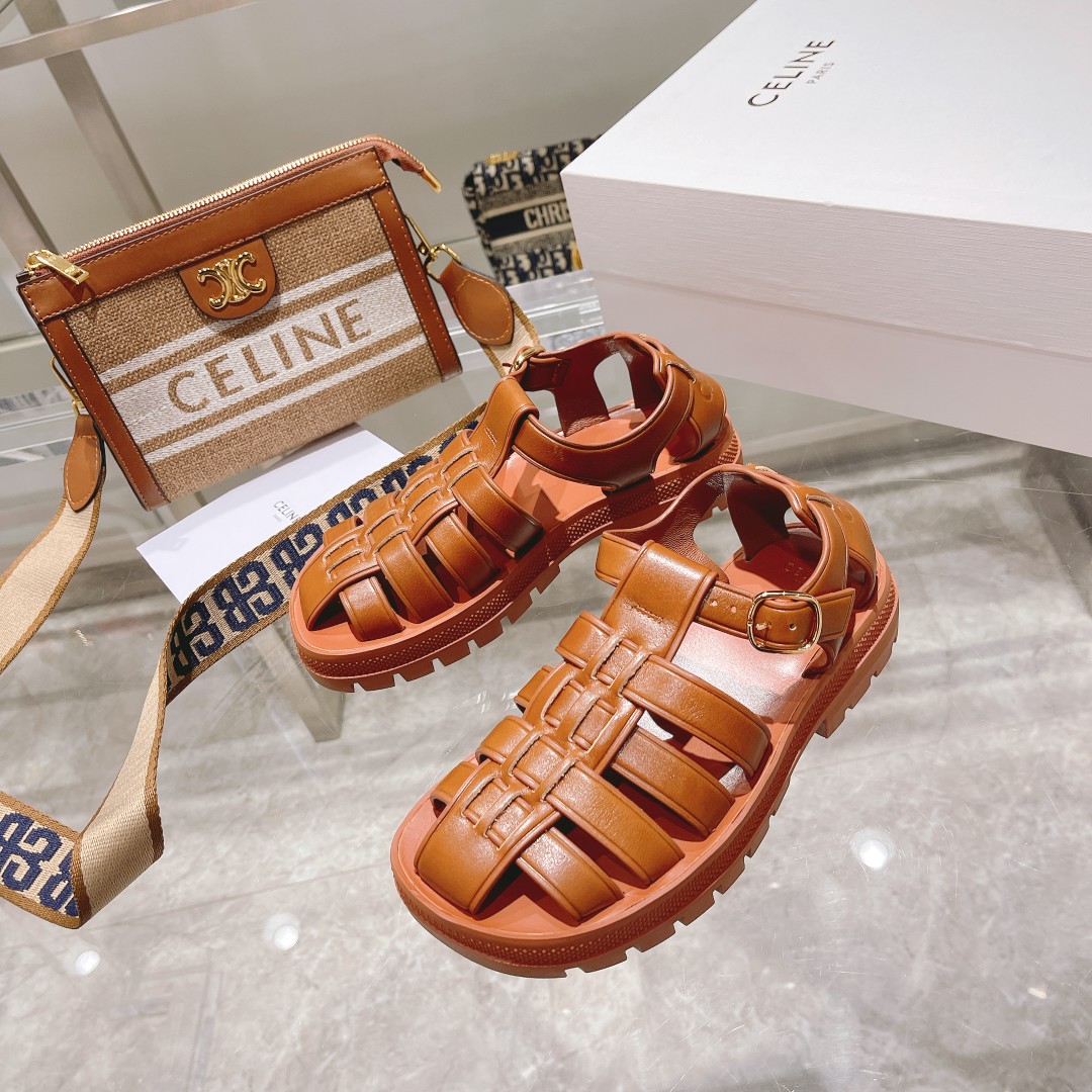 Celine Clea Chunky Sandal  In Calfskin - DesignerGu