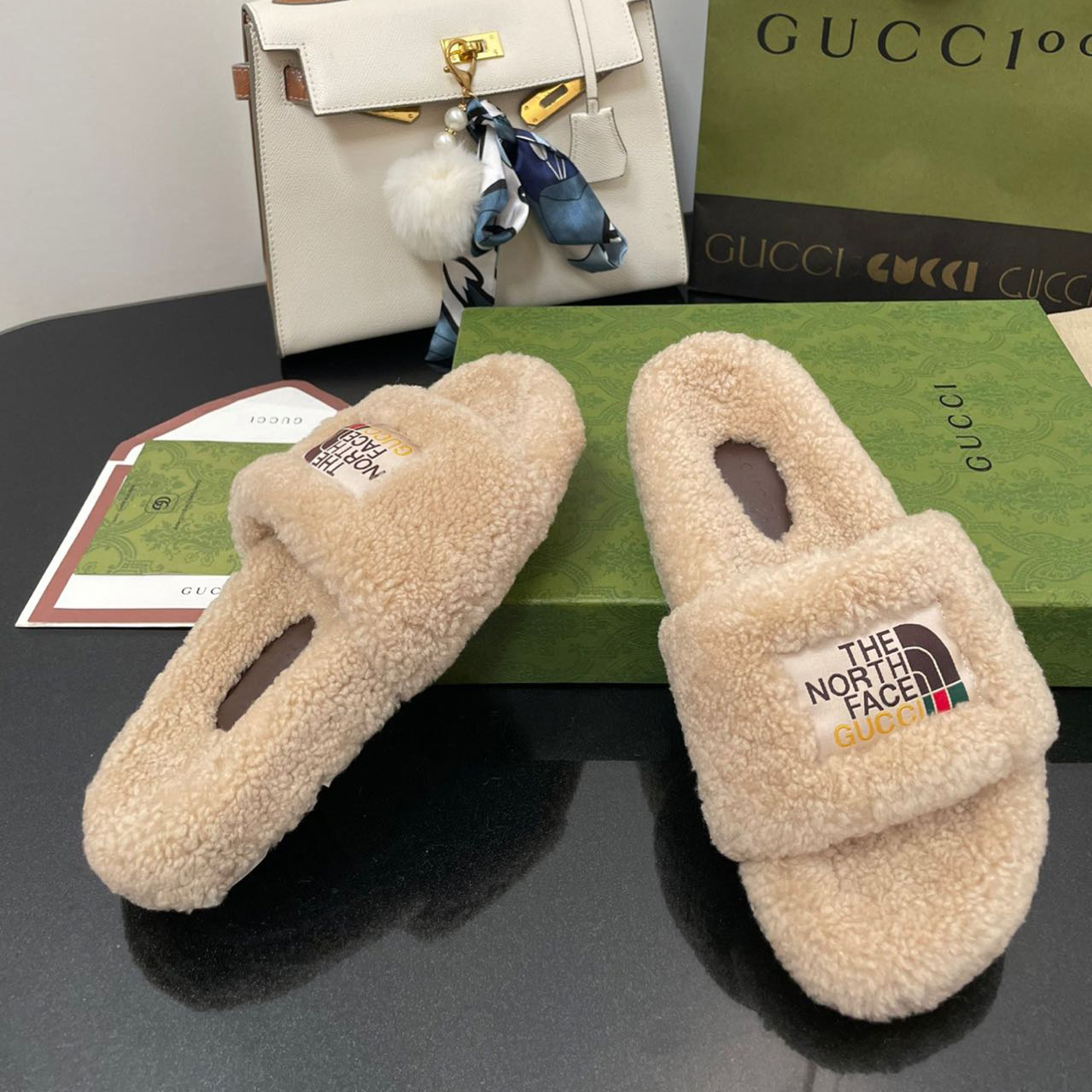 Gucci x The North Face Women's Slide Sandal With Wool - DesignerGu