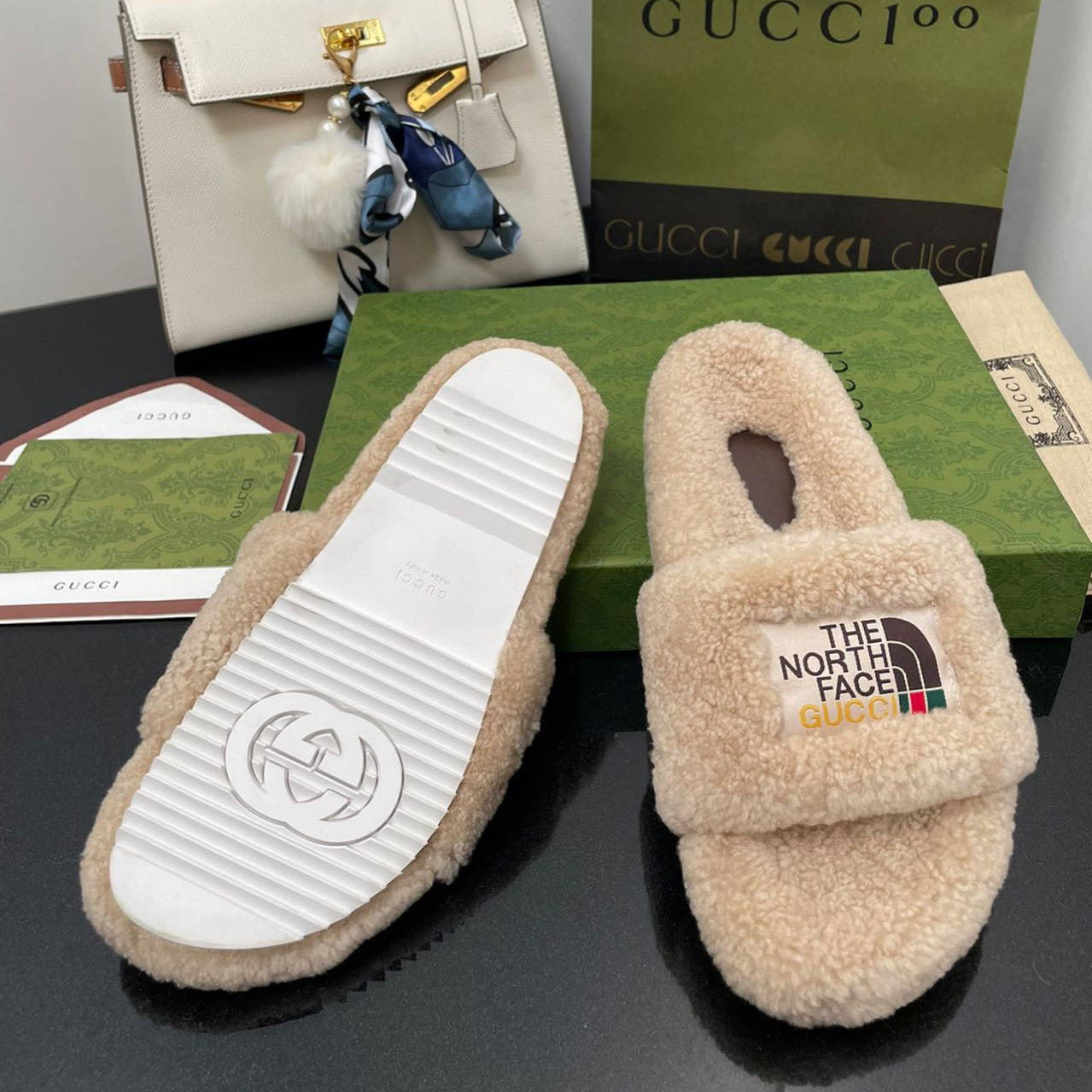 Gucci x The North Face Women's Slide Sandal With Wool - DesignerGu