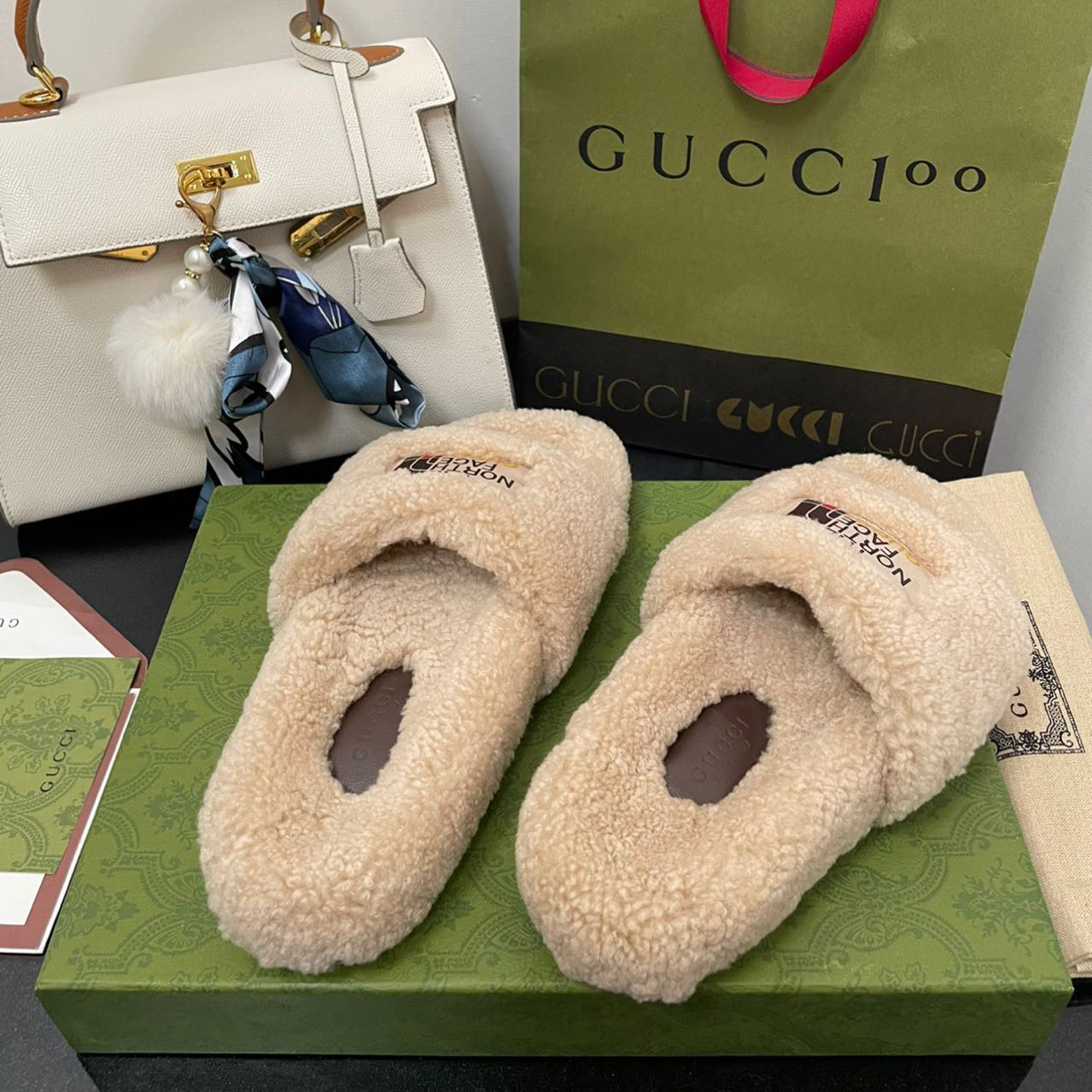 Gucci x The North Face Women's Slide Sandal With Wool - DesignerGu