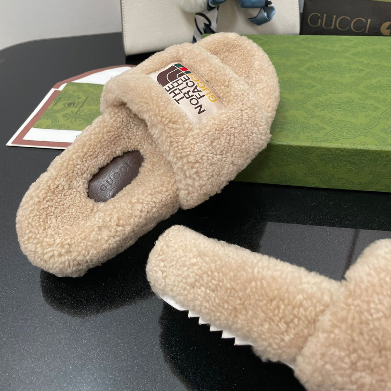 Gucci x The North Face Women's Slide Sandal With Wool - DesignerGu