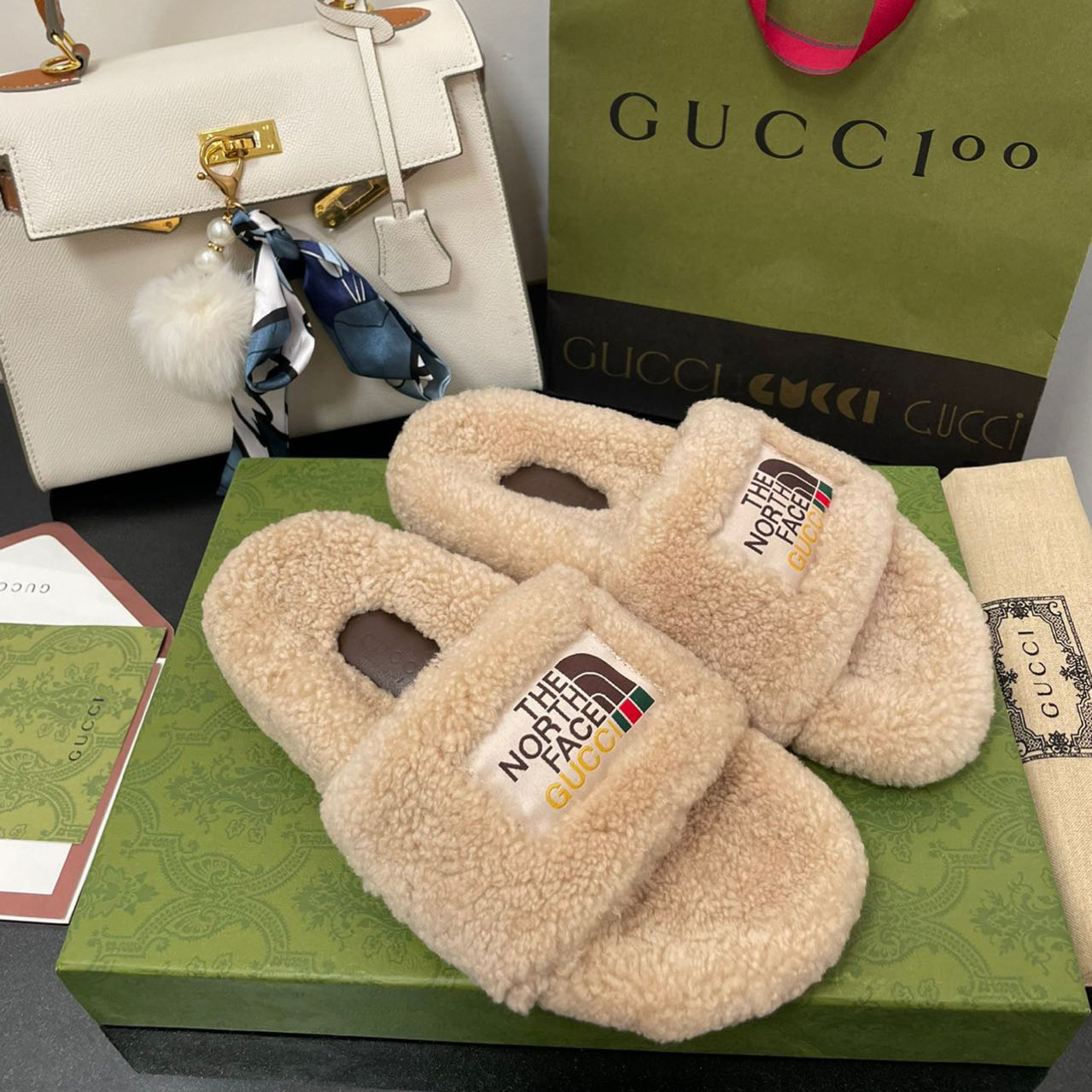 Gucci x The North Face Women's Slide Sandal With Wool - DesignerGu