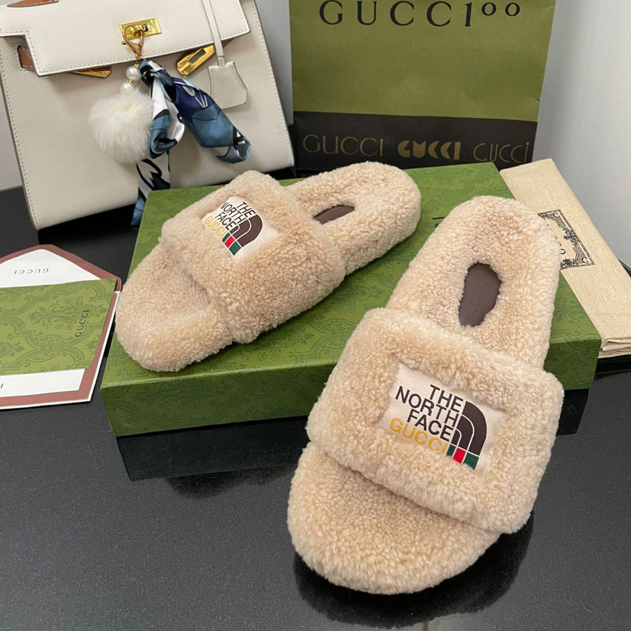 Gucci x The North Face Women's Slide Sandal With Wool - DesignerGu