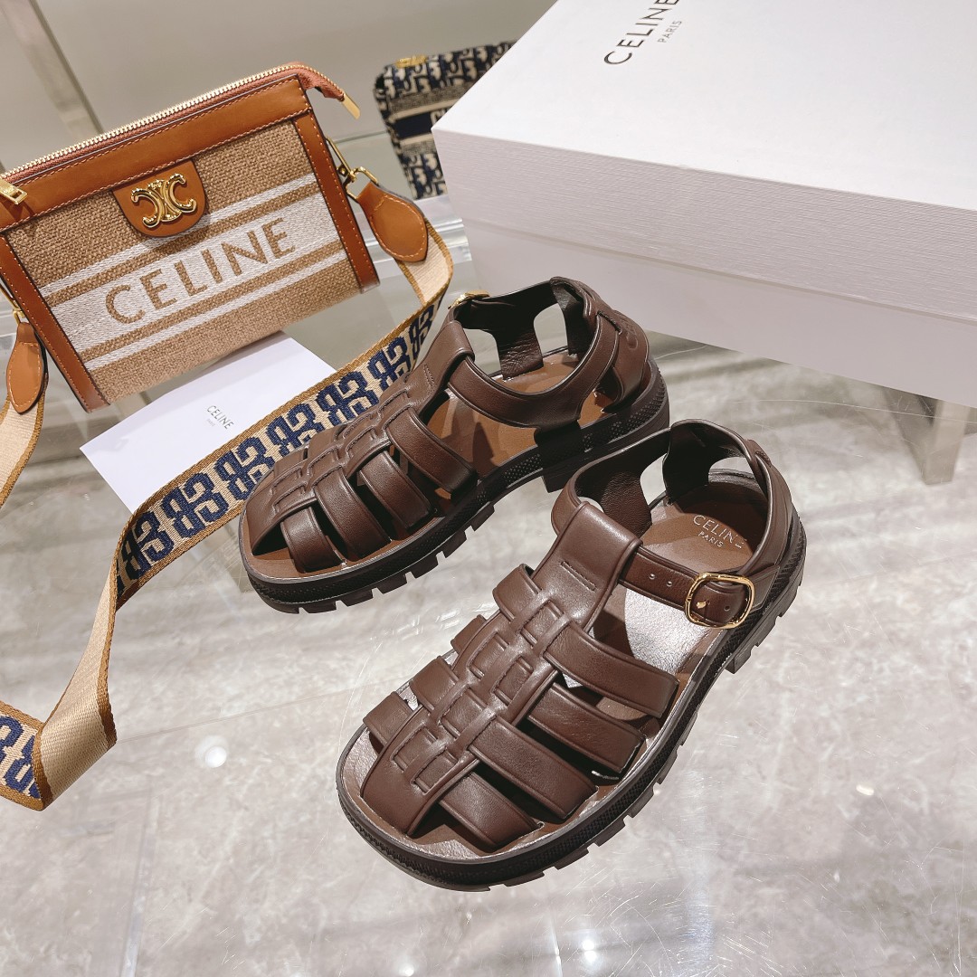 Celine Clea Chunky Sandal  In Calfskin - DesignerGu