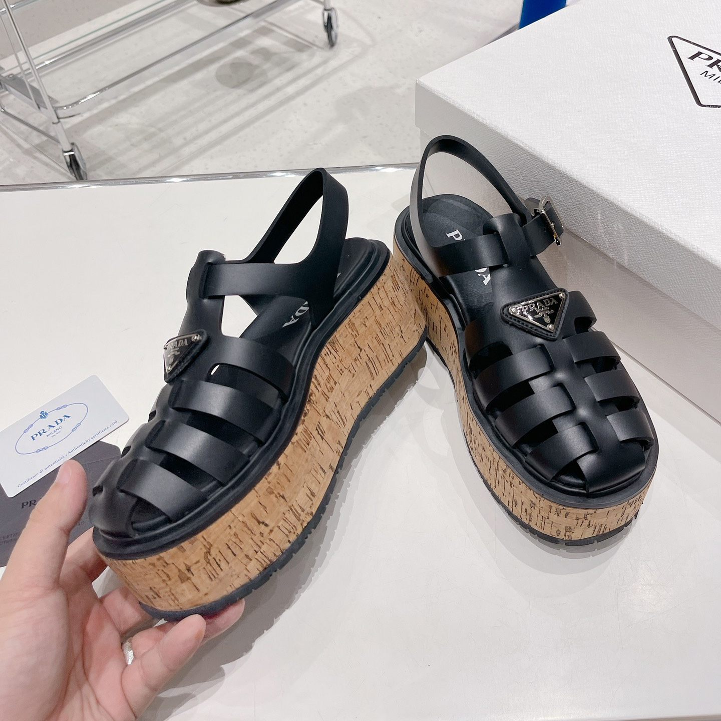 Prada Rubber Wedge Platform Sandals - DesignerGu