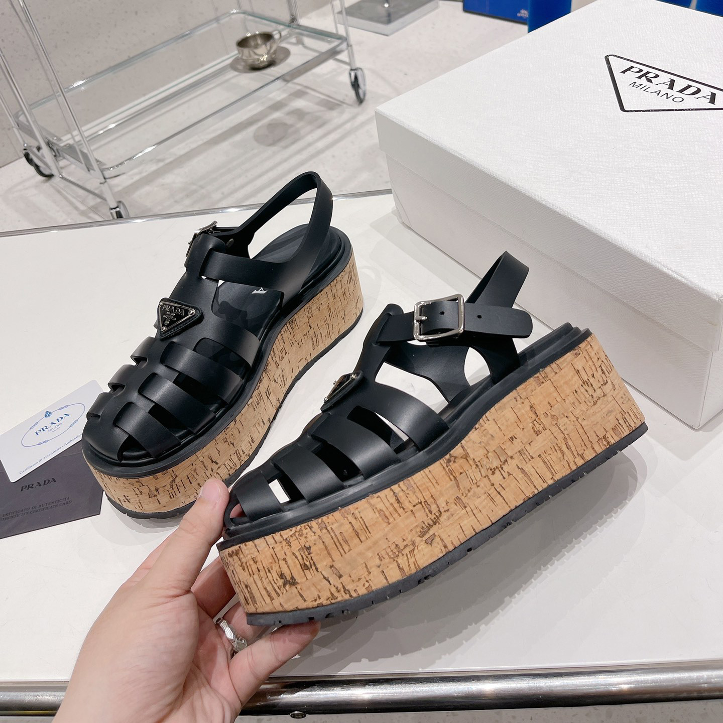 Prada Rubber Wedge Platform Sandals - DesignerGu