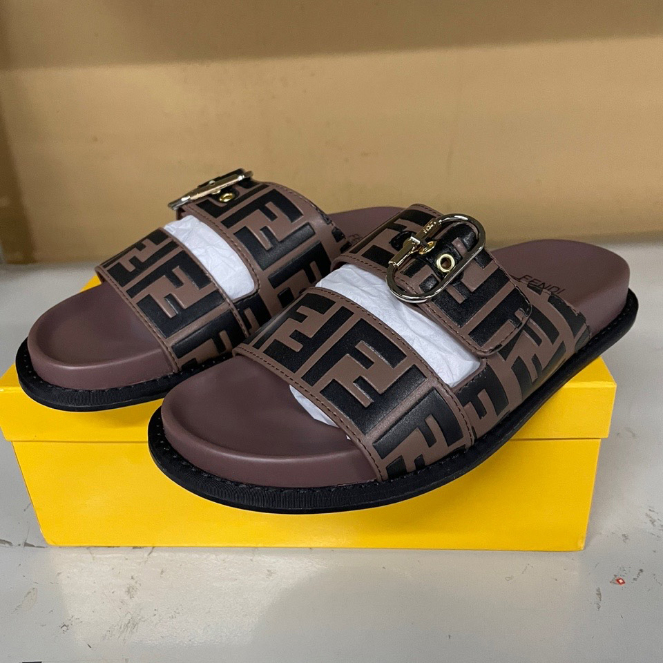 Fendi Multicolor Leather Slides(Brown) - DesignerGu