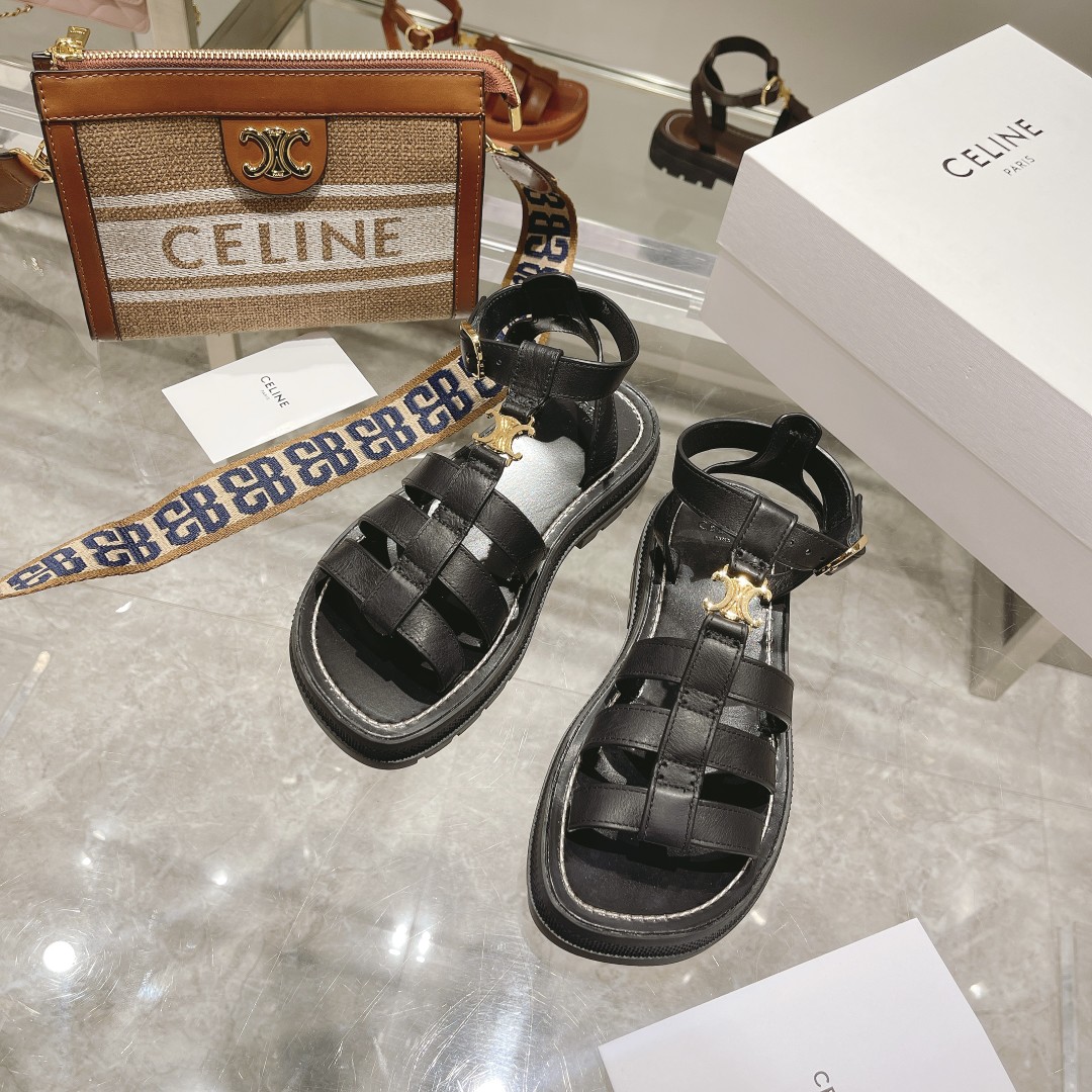 Celine Clea Triomphe Gladiator Chunky Sandal In Black - DesignerGu