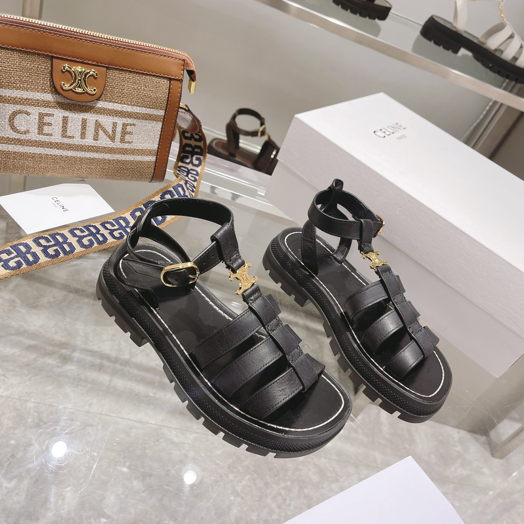 Celine Clea Triomphe Gladiator Chunky Sandal In Black - DesignerGu