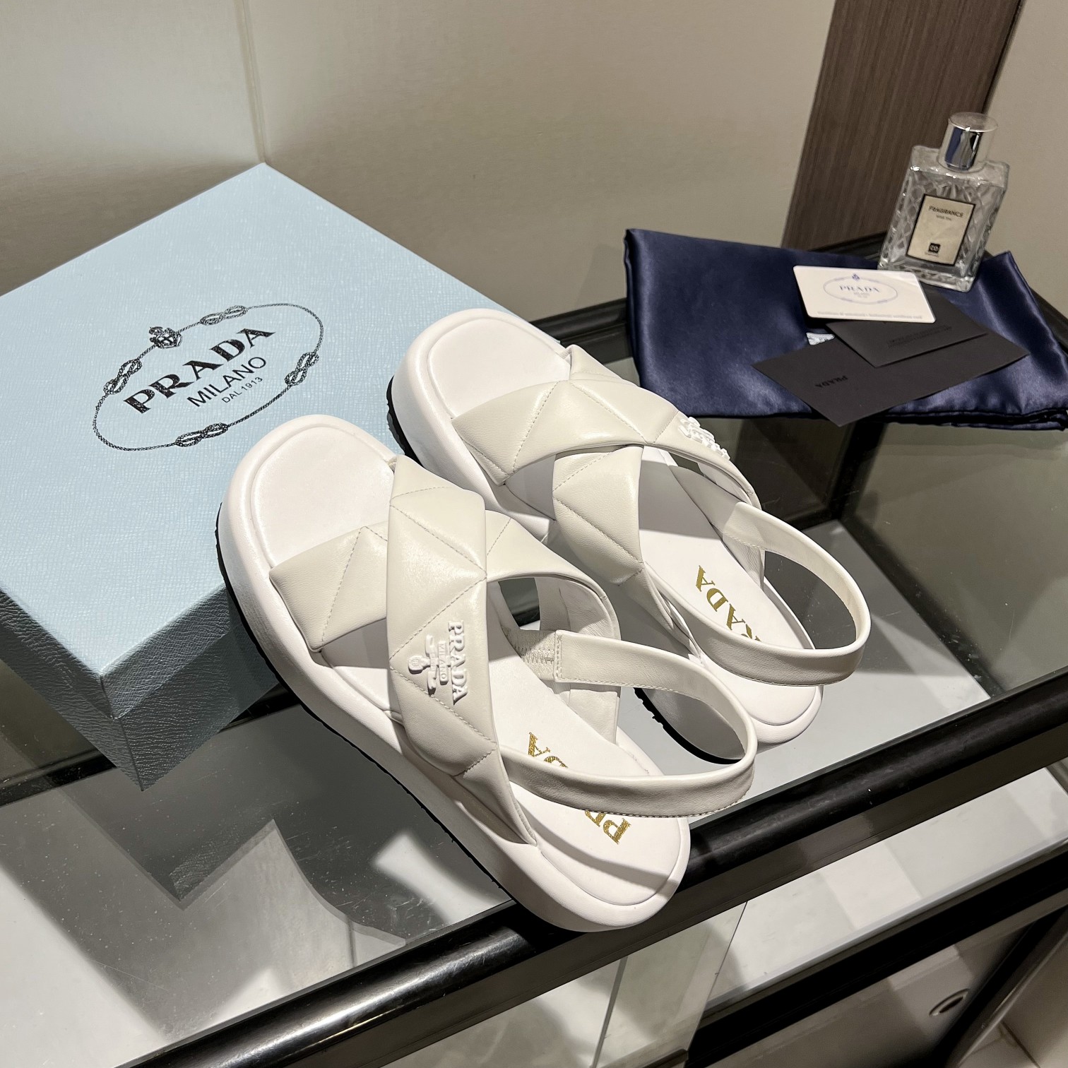 Prada Quilted Nappa Leather Flatform Sandals - DesignerGu