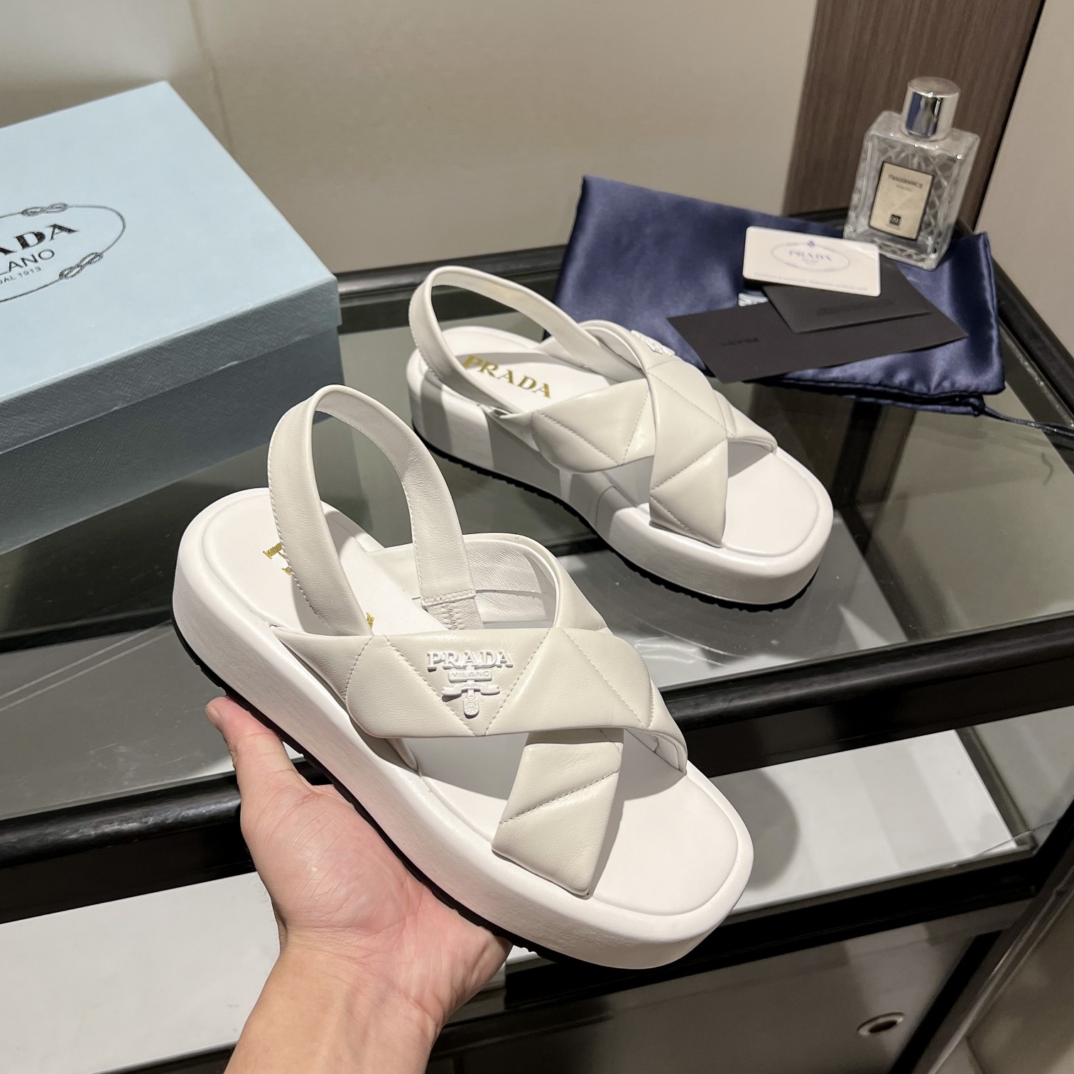 Prada Quilted Nappa Leather Flatform Sandals - DesignerGu