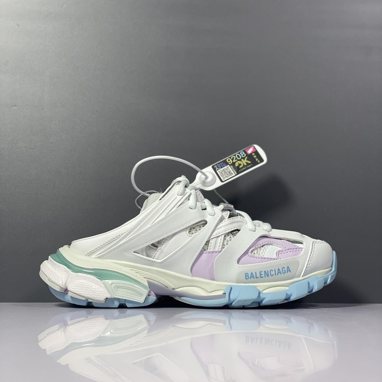 Balenciaga Track Mule In White, Light Blue And Light Pink Mesh And Nylon - DesignerGu