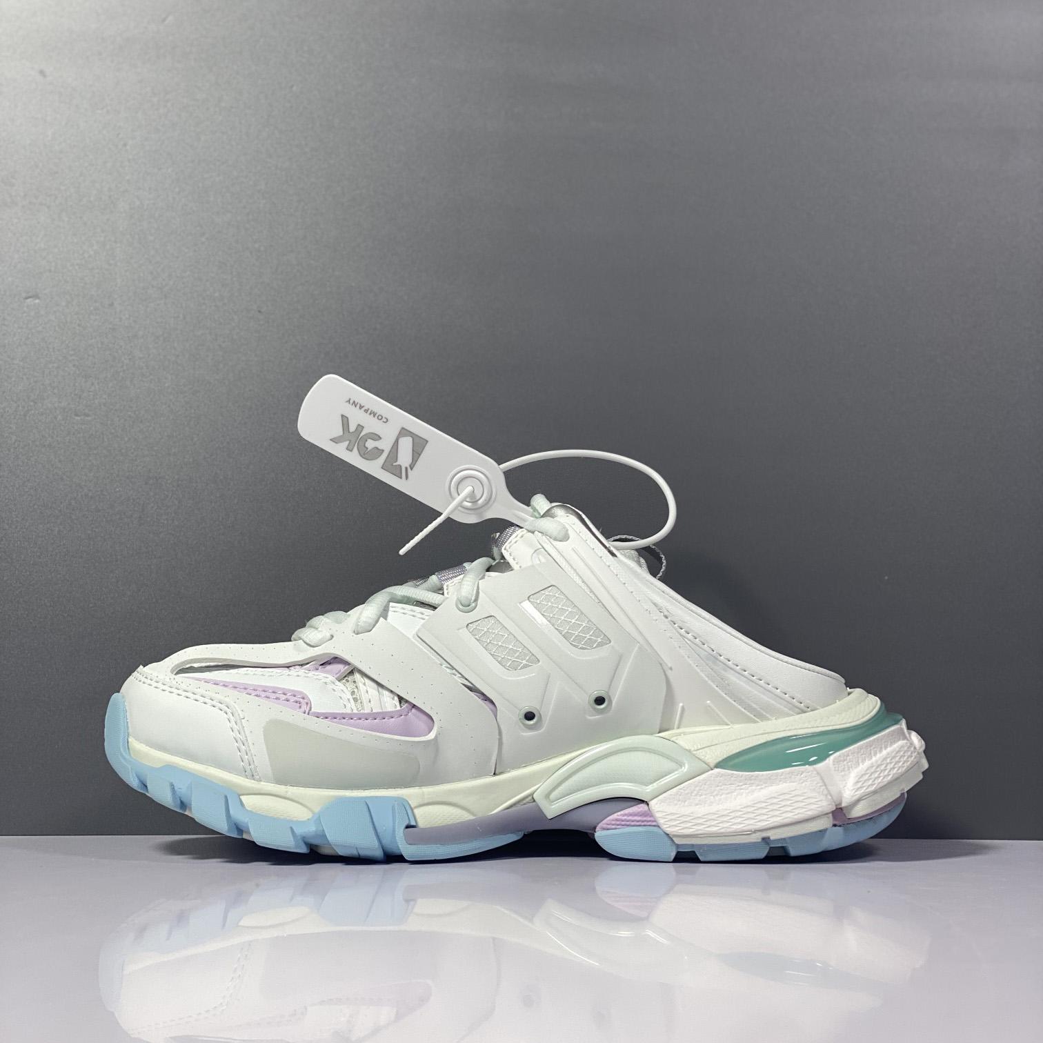 Balenciaga Track Mule In White, Light Blue And Light Pink Mesh And Nylon - DesignerGu