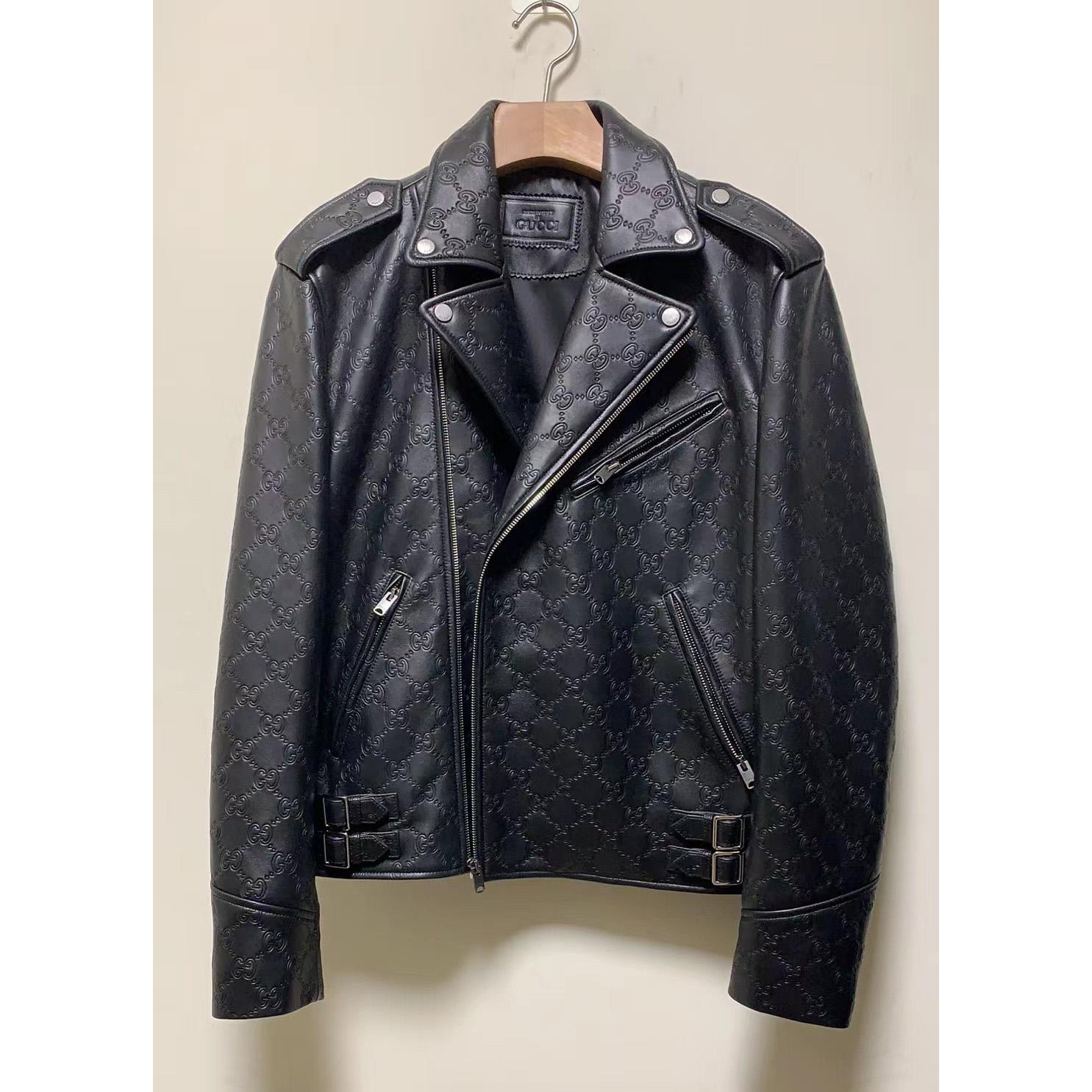 Gucci GG Leather Biker Jacket - DesignerGu