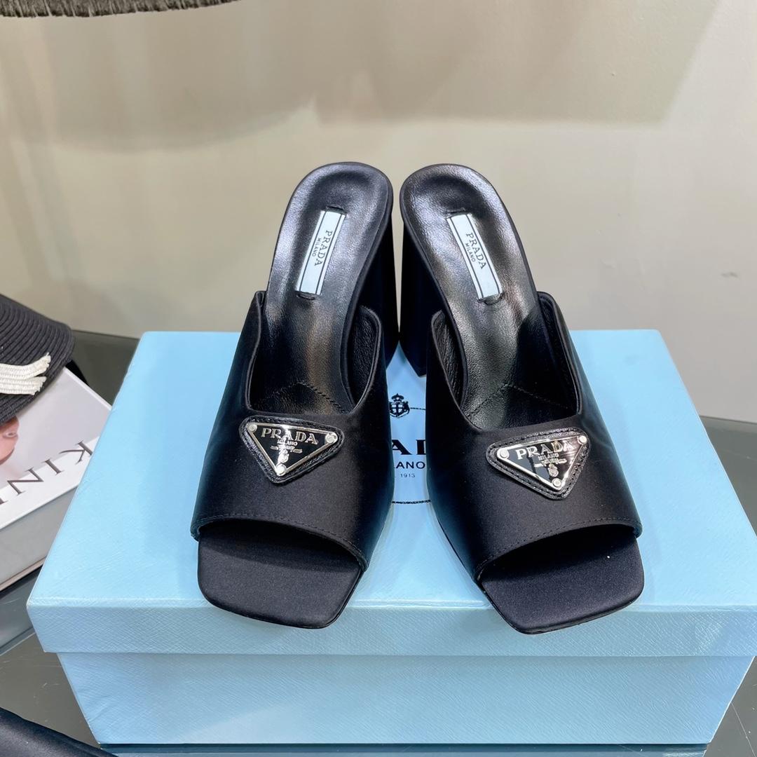 Prada High-Heeled Satin Slides - DesignerGu