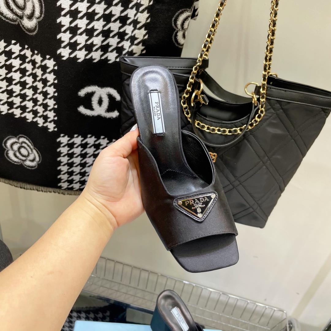 Prada High-Heeled Satin Slides - DesignerGu