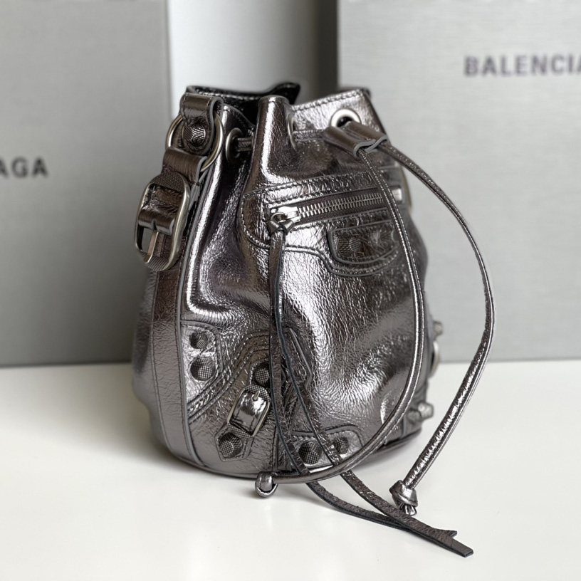 Balenciaga Le Cagole XS Bucket Bag Metallized With Rhinestones - DesignerGu