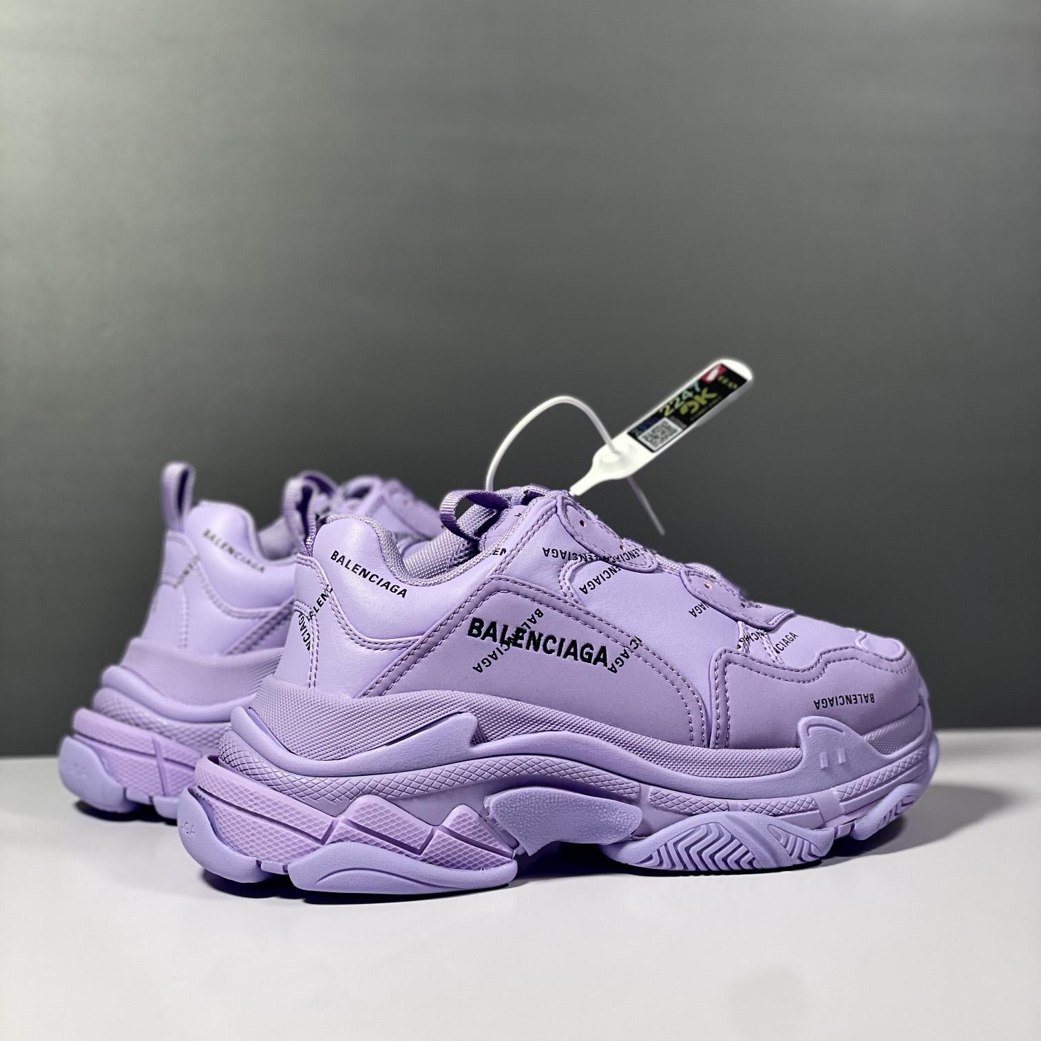 Balenciaga Triple S Sneaker Allover Logo In Light Purple And Black Technical Material - DesignerGu
