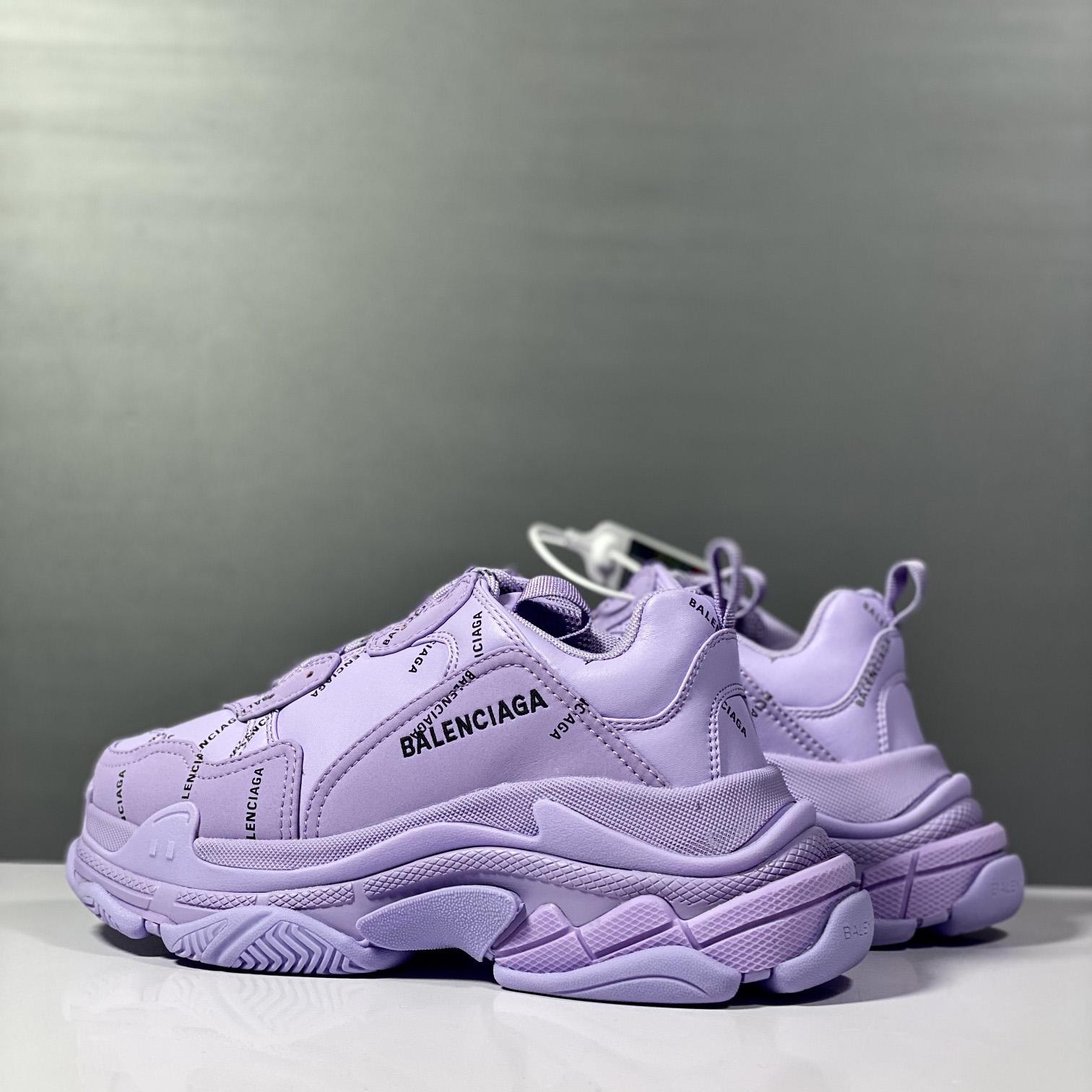 Balenciaga Triple S Sneaker Allover Logo In Light Purple And Black Technical Material - DesignerGu