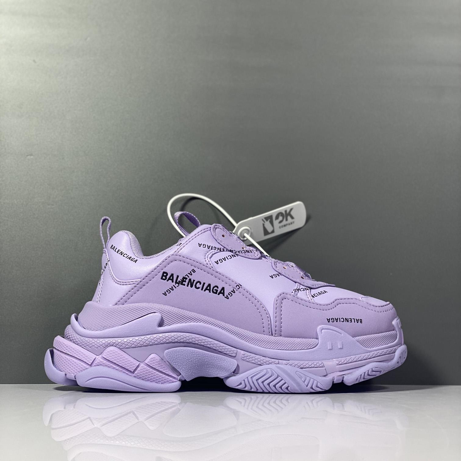 Balenciaga Triple S Sneaker Allover Logo In Light Purple And Black Technical Material - DesignerGu